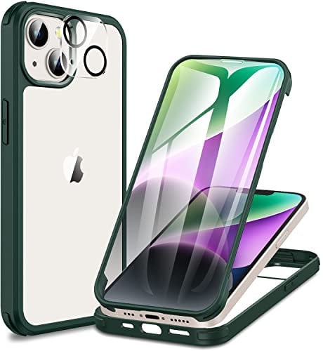 CENHUFO Compatible with iPhone 14 Plus Case Built-in Glass Screen Protector with Camera Lens Protector, 360°Full Body Heavy Duty Protective Phone Case for iPhone 14 Plus case Shockproof -Green