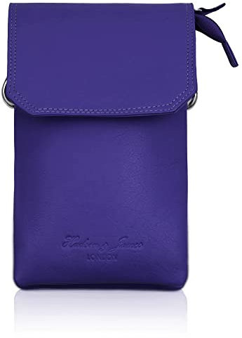 Hudson & James Genuine Leather Phone Bag, Purse Small Mobile Ladies Cross Body Shoulder Wallet for Women Adjustable Detachable Strap