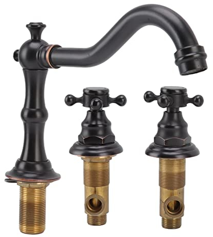 Waschbecken Wasserhahn, G1/2 Gewinde Dreiloch Waschtischarmatur Doppelgriffbecken Heißer und kalter geteilter Wasserhahn(Schwarz)