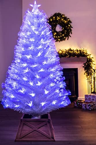 Christmas Tree World | 5ft Artificial White Blue Ripple Effect Fibre Optic Tree | Bushy and Luxury Quality PVC Tips | Easy to Assemble and Take Down | 70cm Diameter