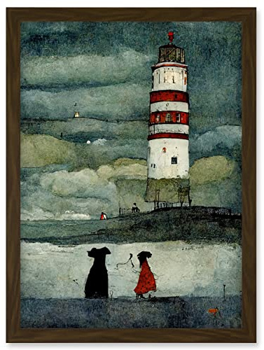 Doppelganger33 LTD Lighthouse Keeper's Dog Quirky Grunge Artwork Framed Wall Art Print A4