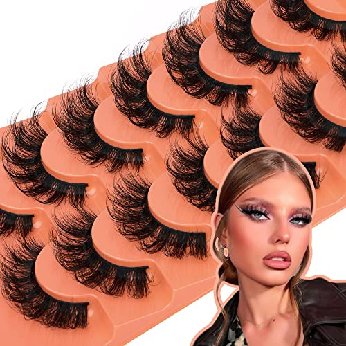 JIMIRE Cat Eye Lashes Fluffy Faux Mink 18MM Natural Look 8D False Eyelashes Wispy Full Volume Dramatic Fake Lashes 7 Pairs Pack Look Like Extensions