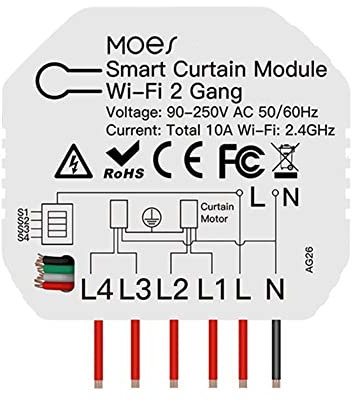 Zunedhys Tuya Smart WiFi 2 Double rideau Store Module interrupteur Volet roulant Moteur électrique Smart Life App avec