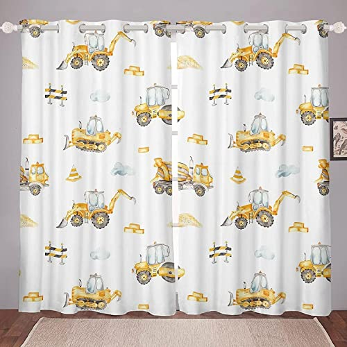 Buohwiwe Bagger Verdunkelungsvorhänge 3D Vorhänge Blickdicht Bagger Verdunkelungsvorhang mit Ösen für Schlafzimmer Kinderzimmer Wohnzimmer Dekoration Gardienen 140x160 cm