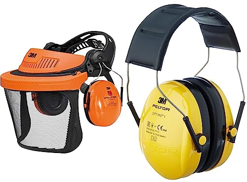 3M PELTOR G5V5CH51 G500 Gesichtsschutz und Gehörschutzkombination, Orange,36 & Peltor Optime I Ohrenschützer H510A, leichter Gehörschutz mit weichen Kissen, gelb, 25