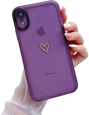 leobray Compatible with iPhone XR Case for Women Girls,Cute Gold Heart Pattern Design Slim Soft Protective Shockproof Silicone Phone Case for iPhone XR-Purple