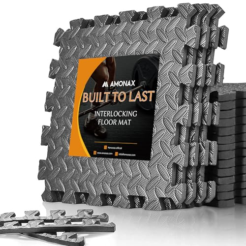 Amonax Exercise Interlocking Floor Mats, Eva Foam Mats, Puzzle Kids Play Floor Mats for Swimming Pool, Garage Floor Tiles Fitness Exercise Equipment Mat Workout Mats (Grey I 12 Tiles (48 Sq Ft))