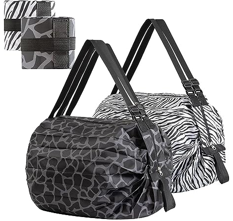 Eowppue 2 Pcs Grocery Shopping Bags - Reusable Foldable Bag- Heavy Duty Shopping Tote Waterproof Strong Storage Bags Hold 15 KG Large Capacity Nylon Shoulder Pouch for Laundry Travel Supermarket