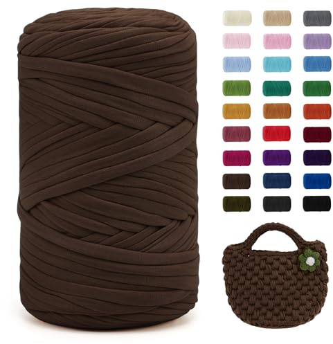 Uiopa 400g/120m T-Shirt Garn, T-Shirt Bändchengarn Zum Häkeln, Häkelgarn Dickes Garn für Häkeltaschen/Körbe/Teppiche, Heimdekoration, DIY-Kunsthandwerk