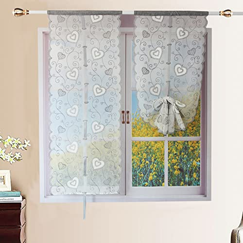 Generico Tende da cucina ricamate con filato Dolly,Tenda per Soggiorno Camera Balcone Finestra e Interni 2 Pannelli,Grigio,60x240cm