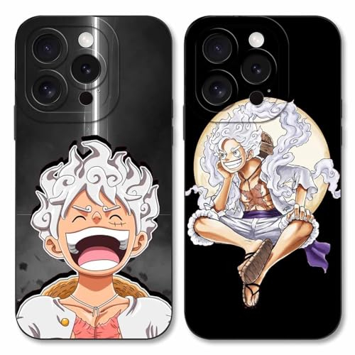 2 Stück Handyhülle für Apple iPhone 15 PRO Hülle 6.1'' Anime Luffy Zoro Gear 5 Sun God Nika Muster Design Manga Case Kameraschutz Schutzhülle Stoßfest TPU Silikon Weich Ultra Dünn Schwarz4