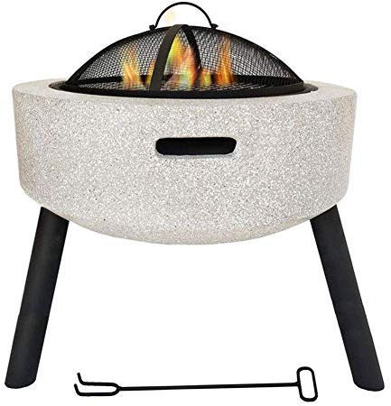 Feuerstelle mit Grillregal, Geo-Feuerschale mit dreieckiger Halterung, Magnesiumoxid-Material, Outdoor-Garten-Feuerstelle mit Netzabdeckung für draußen, Garten, Grillen,