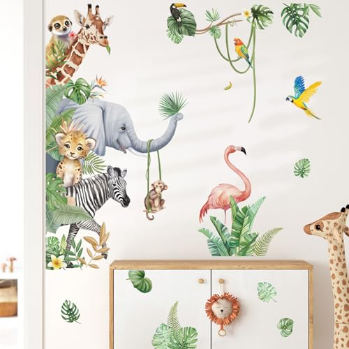 wondever Wandtattoo Dschungeltiere Tür Sticker Wandaufkleber Safari Elefant Giraffe Wandsticker Wanddeko für Kinderzimmer Schlafzimmer Türaufkleber