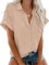 Friptspyg Bluse Damen Lässiges Kurzarm Hemdbluse Sommer V-Ausschnitt 100% Baumwolle Solide Blusenshirt Elegant Oberteile mit Tasche, Aprikose M