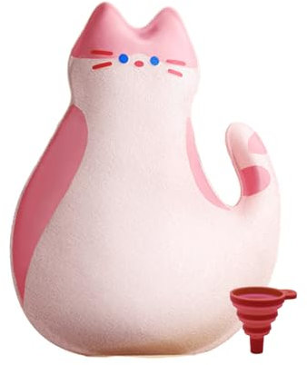 Cat Hot Water Bottle, 1.2L Rubber Hot Water Bag for Men Women, Pink Cute Plush Warm Water Bag for Pain Relief, Back, Neck and Shoulders