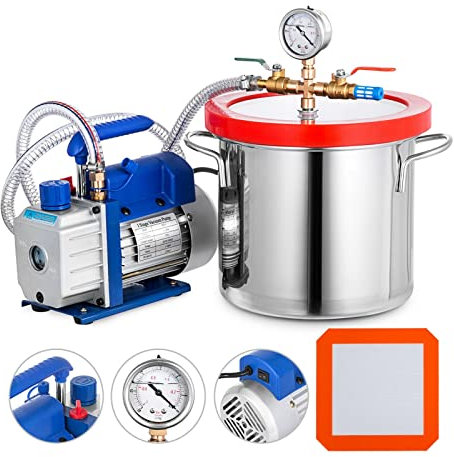 2 Gallon Chamber Kit 3CFM Vacuum Pump 1/4HP Controlled Degassing Gauge for Household Air Conditioning Refrigerant CAIHUA (Size : 110V US)
