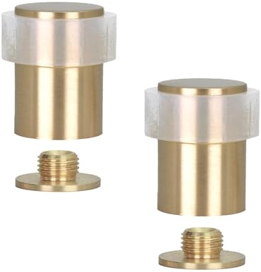 EVI Herrajes |2er SET - Türstopper aus Messing - Matt Finish | Ø24x35mm | Gewindebasis | Weiss Natursilikonkautschuk| inkl. Schraube + Klemmdübel | I-108