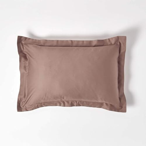 HOMESCAPES Brown Organic Cotton Oxford Pillowcase Standard Size 400TC 600 Thread Count Equivalent Housewife Pillow Case Pack of 4