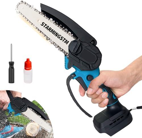 Mini Kettensäge Ersatz für Makita DUC101Z Akku-Astsäge, 6 Zoll Akku Kettensäge Mit 1 Ketten, kleine Ölflaschen,Handkettensäge Akku für Gartenscheren Astschere Holzschneidenz(Ohne Akku)