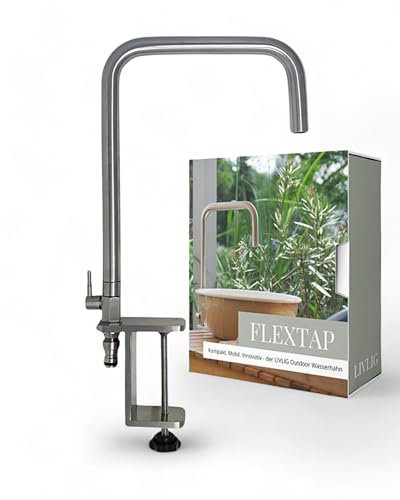 LIVLIG Mobiler Outdoor Wasserhahn, Edelstahl Kaltwasser Armatur Outdoor Küche, Flexibler Hahn Gartenküche, 360° schwenkbar