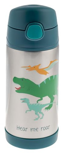 Stephen Joseph Double Wall Stainless Steel Bottles, Insulated Water Bottle for Kids Toddlers, Vacuum Insulated Bottle with Straw, BPA-Free Water Bottle – 11.8 Ounces, Dino