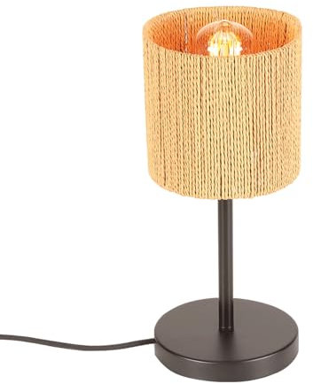 LIGKIN Lampe de Table en Rotin Lampe de Chevet Style Bohème Abat-jour en Rotin Lampe Vintage Éclairage De Table Veilleuse Décorative pour Chambre Bureau Lecture