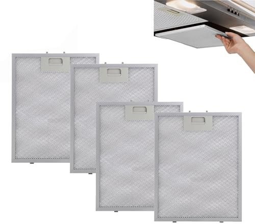 Range Hood Filter 320 x 260 mm Range Hood Metal Kitchen Cooker Hood Filter Grease Filter with Grid, Robust Grease Filters for Kitchen Hoods (2 Pieces/4 Pieces