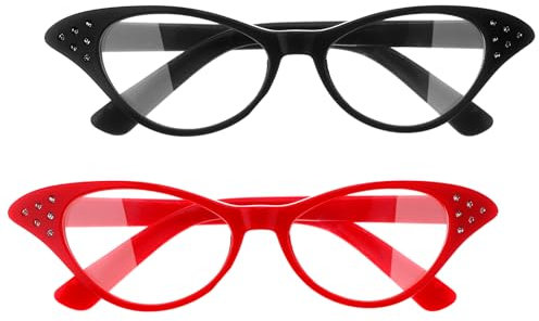 JJUNW 2 Stück Katzenaugenbrille mit Strasssteinen, Retro-Party-Kostümbrille für Weihnachten Cosplay Hip-Hop Fotoshooting Verkleidung Partygeschenke