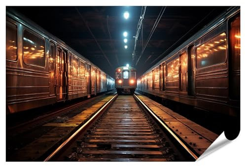 islandburner Prime Bild Poster U Bahn Tunnel beleuchtet ankommender Schnellzug Untergrundtransport Premium Bilder Fotodruck