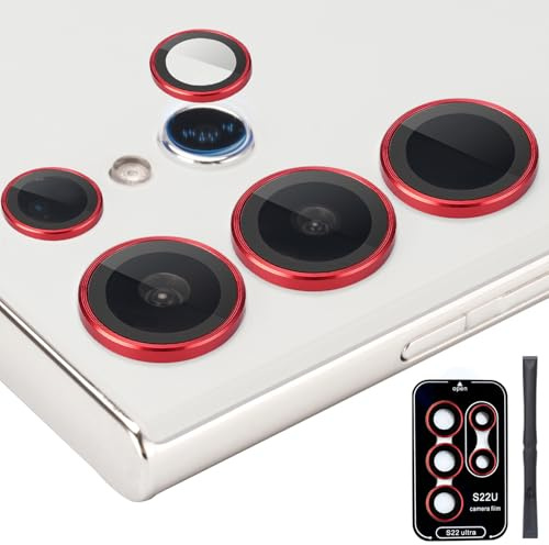 Zevytop Camera Lens Protector for Samsung Galaxy S22 Ultra, Red | Tempered Glass, Installation Tray Included, Easy Installation, Case Friendly, Anti-Scratch, Ultra-clear