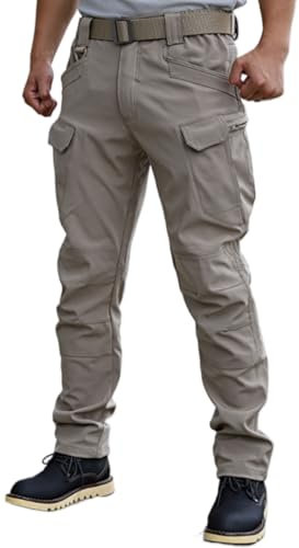 WINKEEY Pantalon Tactique Homme Pantalon de Travail Militaire Randonnée Imperméable Coupe-Vent 8 Poches, Kaki XXL