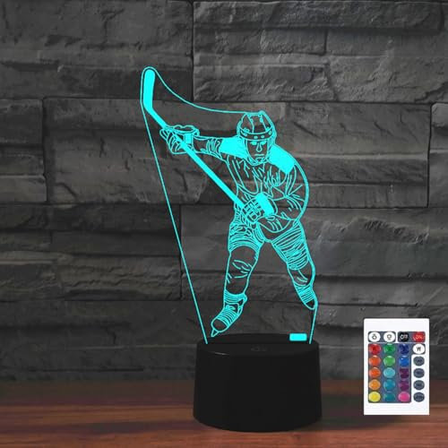 FLRXHK Play Ice Hockey 3D-Illusions-Nachtlicht, Touch-Tischlampe mit Fernbedienung, 16 Farben, optisches USB-LED-Nachtlicht für Kinder, Geschenk, Raumdekoration