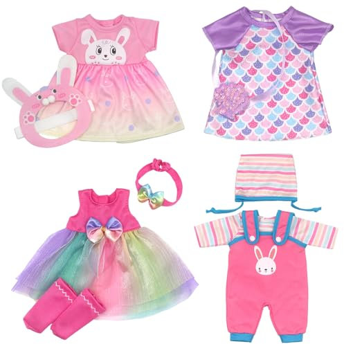 4-Packungen Puppenkleidung Puppenkleider Set mit Mantel Stirnband und Socken für 30-36 cm Puppen (Keine Puppe)