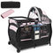 COSTWAY 5 in 1 Reisebett mit Matratze, Beistellbett klappbar mit verstellbaren Vordach, Babybett mit Wickelauflage, Spieluhr & Tragetasche, Kinderreisebett bis 15 kg Belastbar (Rosa Blumen)