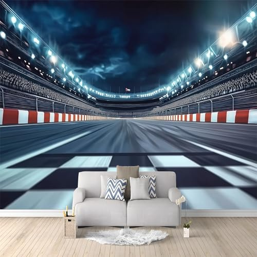 Fototapete 3D Tapete Grau Tapeten Vliestapete Wandtapete Wohnzimmer Schlafzimmer Kinderzimmer Wanddeko Fotografie Rennstrecke Motivtapeten 300x210 cm