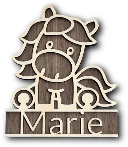 Generisch NordicDeern Türschild Kinderzimmer, Namensschild Tier aus Holz personalisiert für Babyzimmer Wand Wandbild Dekoration Dekoration mit Name aus Holz, Pferd Tiere (Pferd 2 Farbig)