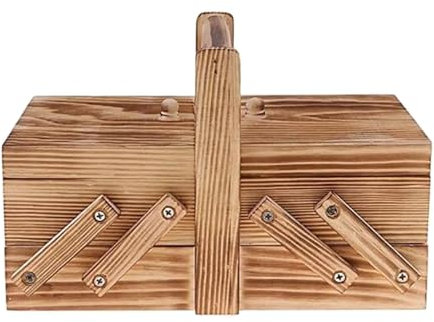 GCYEIDMA Tragbarer Nähkästchen-Organizer aus Holz mit Fächern, Faden-Nähkorb, Organizer, groß for Schmuck, Knöpfe, Karten, Aufbewahrung, Schreibtisch-Organizer Nähkasten Holz(Natural)