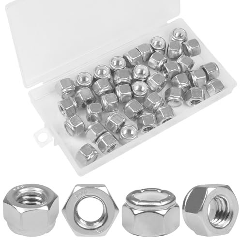 Yinpecly 35PCS 3/8-16 Nylon Insert Hex Lock Nuts,304 Stainless Steel Locknuts,Hex Drive,Coarse Thread, Self-Locking Nuts for Industrial Construction Fasteners