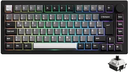 Mongeek M1 V5 über Black & Silver Keyboard, Tri-Mode Aluminium Mechanische Tastatur 75% Schnellfreisetzungs-Gaming-Tastatur mit Knopf 8000 MAH RGB Hot-Swapping (DE-UK-NOR-Layout, V3 Pro Piano Switch)