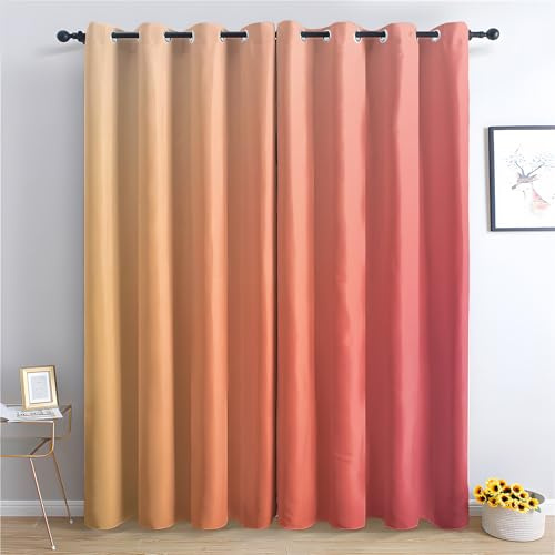 zcwl Ombre Orange Rot Vorhänge, Farbverlauf Verdunklungsvorhänge mit Ösen, Vorhang Blickdicht für Wohnzimmer Schlafzimmer Dekoration, Gardinen mit Muster, 2er Set, 220 x 140 cm (HöhexBreite)