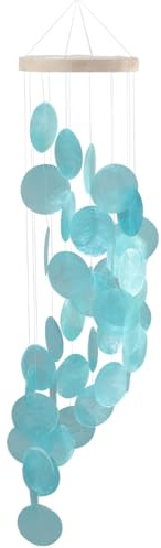 SOFPLATE Muschel Mobile Windspiel Blaue Capiz Windspiele Für Draußen Entspannender Küstenklang Natürliche Muschel Handgefertigte Anhänger Für Draußen Drinnen Veranda Garten Terrasse Strand Dekor
