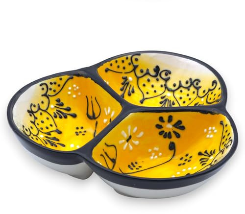 AUTENTICA CERAMICS 3-Compartment Ceramic Serving Dish, Handmade in Spain