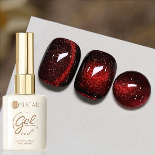 UR SUGAR Dark Red Glass Cat Magnetic Eye Gel Nail Polish 15ml, Soak Off U V Glitter Gel, Gloss Long Lasting DIY Salon Manicure