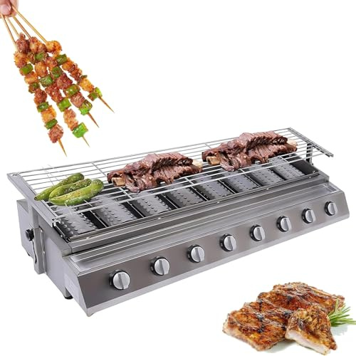 8-Brenner-Gasgrill, Profi-Grill mit Höhenverstellung, ideal für Camping, Picknick, Grillen, Schaschlik und andere Outdoor-Aktivitäten. Tragbarer Gasgrill für Restaurants, Garten und Events.