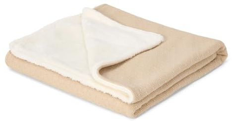 Little Dutch Strickdecke Decke Babydecke Winterdecke Flauschige Rückseite Baby (70x100 cm) Soft Beige - Pure