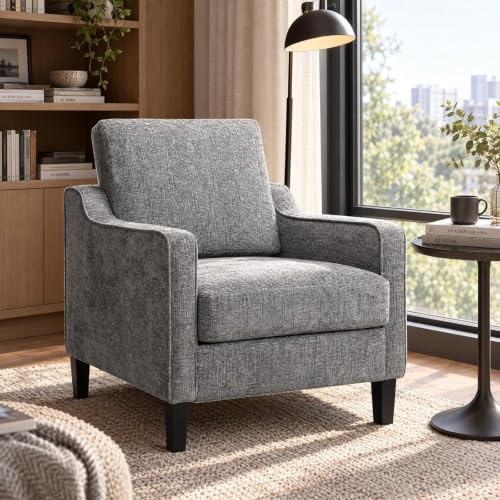 Clevich Sessel Gepolstert, Loungesessel aus Chenille, Akzentstuhl, 1pc | Mid-Century Polstersessel mit Armlehnen, Relaxsessel Ohrensessel für Schlafzimmer, Fernsehsessel für Wohnzimmer, Komfort