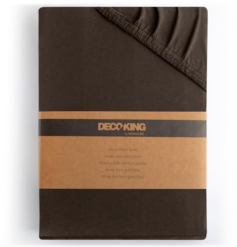 DecoKing Spannbettlaken 200x200 200x220 cm 100% Gekämmte Baumwolle Braun Spannbetttücher Jersey Weich Spannbetttuch Bettlaken für Boxspringbett 200x200cm - 200x220cm Amber