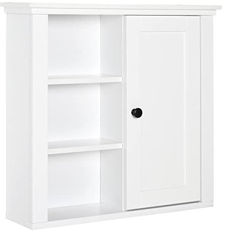 HOMCOM Armoire Murale de Salle de Bain Meuble Suspendu WC Placard 1 Porte 3 niches dim. 53L x 14,5l x 50,5H cm en Bois Blanc