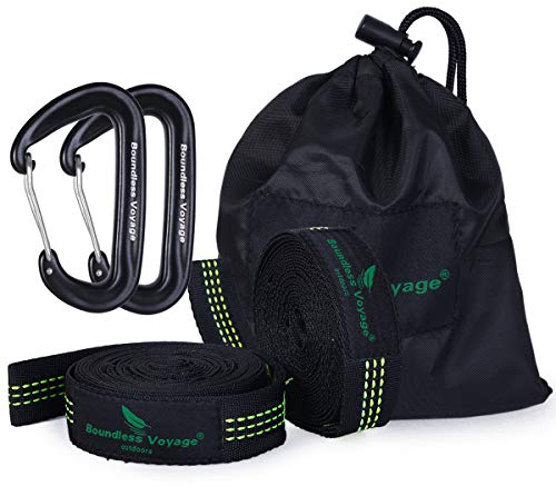 Boundless Voyage Camping Hammock Accessories Multi-function Tree Hanging Straps Children Swing Rope Hold 200KG 10 Rings,Hammock Straps,2 Pack (Green-bv1028)