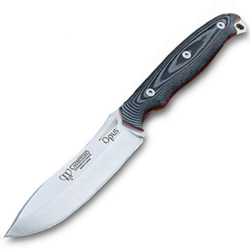 Cudeman Cuchillo 208-M Ness Wolf Hoja de Acero Böhler N695 de 10,3 cm, empuñadura de MICARTA Negra de 11,7 cm para Caza, Pesca, Supervivencia y bushcraft + Portabotellas Regalo